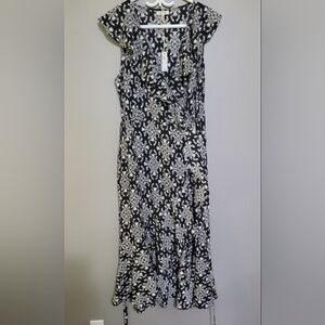 NWT Max Studio Black and White Ruffled Midi Dress XL